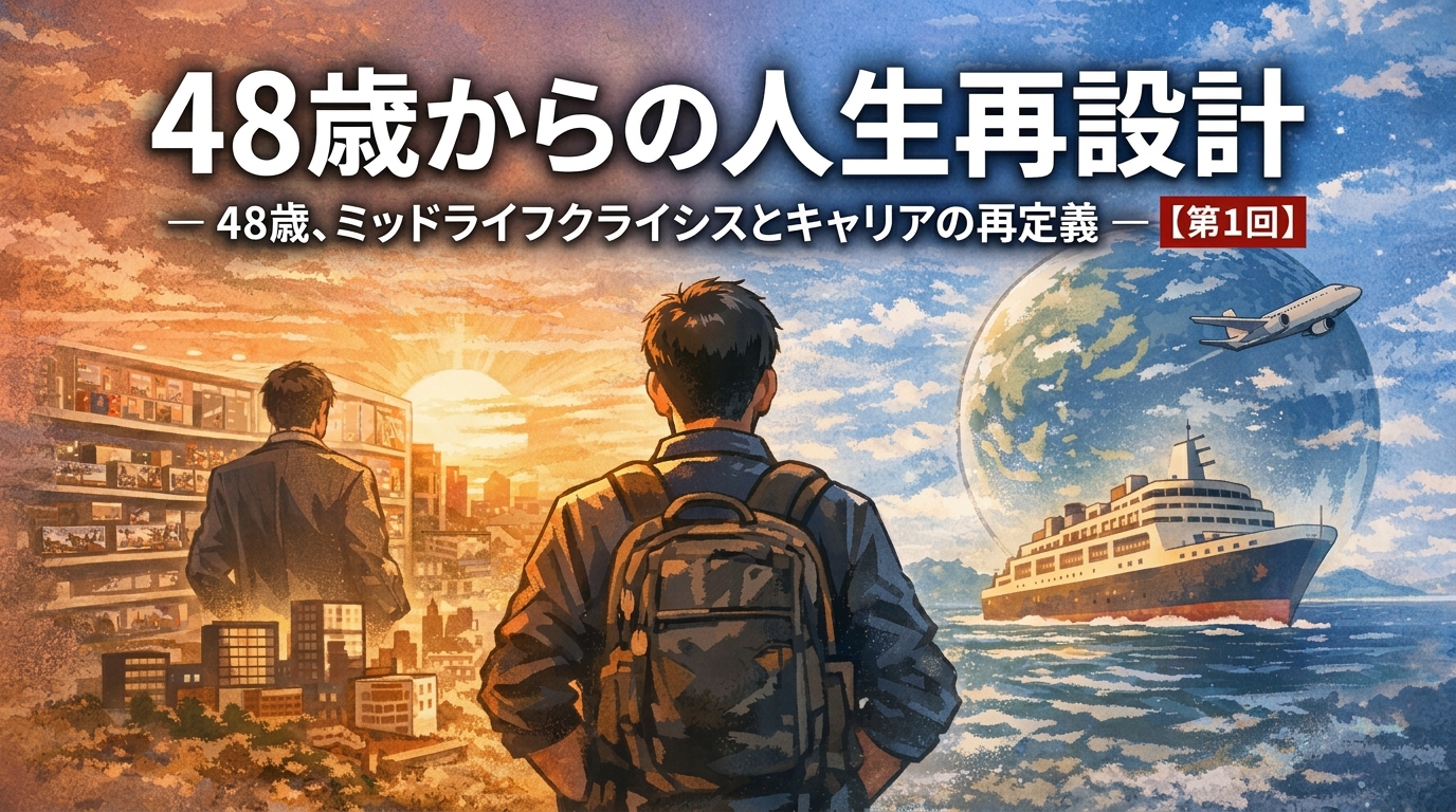 48歳からの人生再設計をテーマにしたミッドライフクライシスのイラスト