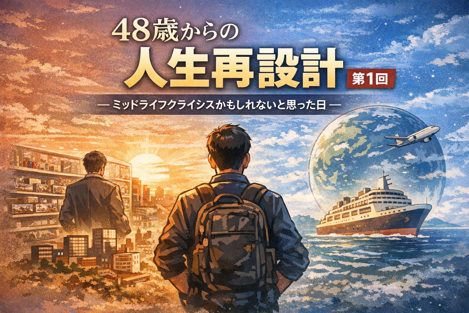 48歳からの人生再設計をテーマにしたミッドライフクライシスのイラスト